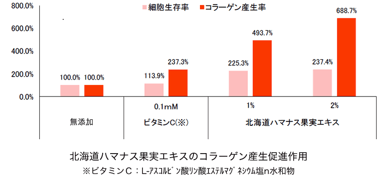 北海道ハマナス果実エキスのコラーゲン産生促進作用。